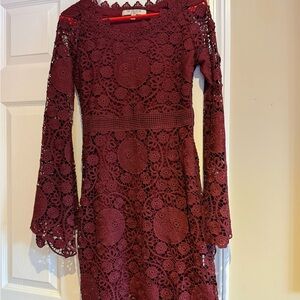Chic Long Sleeve Burgundy Lace Dress